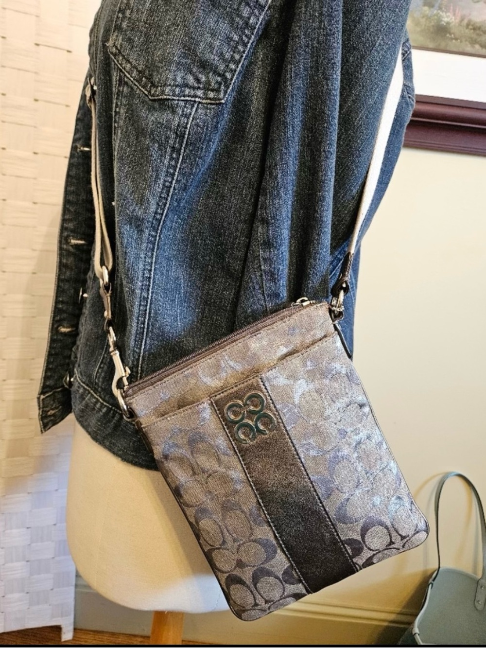 Coach Julia Op Art Silver Grey Signature Crossbody Bag 46744